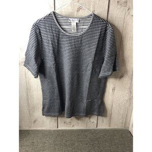 D & D Womens Top Size XL Black Gray Striped Short Sleeves Shirt Summer Casual